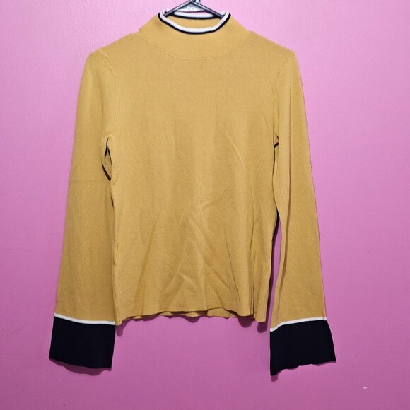 Ann Taylor Mustard Knit Turtleneck Sweater XXS Long Sleeve Trim Cuff Chic Career - Picture 13 of 13